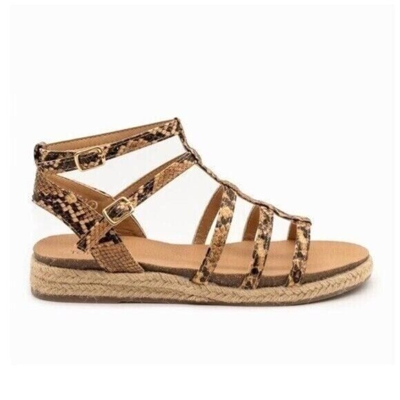Strappy Gladiator Sandals Women 6 Flat Summer Casual Shoe Faux Python Snakeskin - Picture 2 of 3